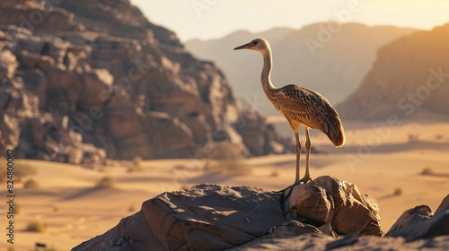 A heron standing on a rock in a river.