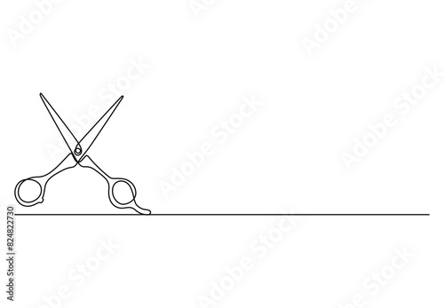 Scissor continuous one line drawing vector illustration. Premium vector