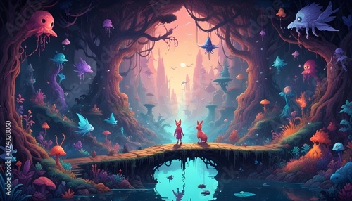 "Craft a surreal scene of dreamlike creatures inhabiting a fantastical realm generated by AI."