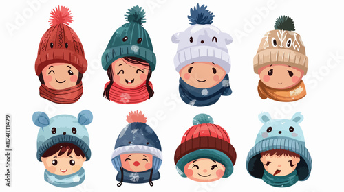 Children winter beanie. Knit hat and scarf bobble hat