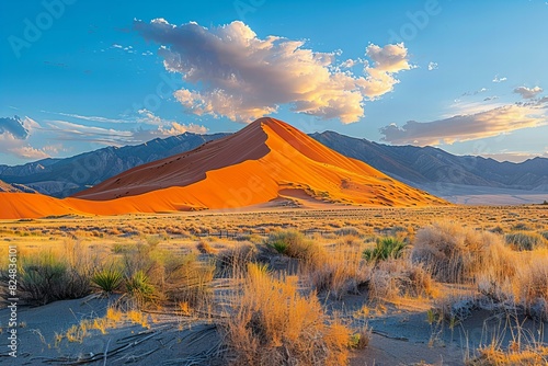 Depicting a photograph of beautiful desert landscape with sand dunes