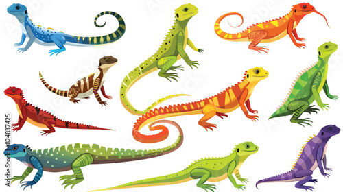 Colorful lizards. Cartoon crawling australian reptile