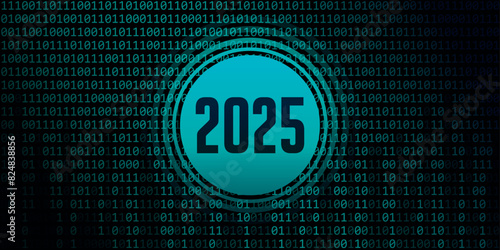 2025 number on digital binary code background vector illustration