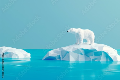 3d illustration of A polar bear stands on a block of ice on the ocean