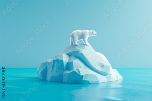 3d illustration of A polar bear stands on a block of ice on the ocean