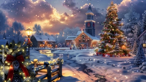 Celebrate the new year 2025 with snowy landscapes and festive gift giving in picturesque scenes