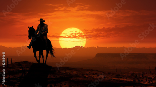 Photo silhouette of cowboy on horseback and sunset