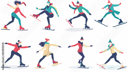 Figure skating poses. Ice skate olympic sport woman style