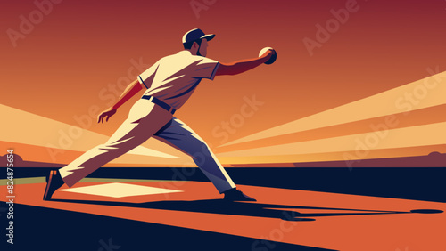 Dynamic Baseball Pitcher in Action at Sunset Illustration