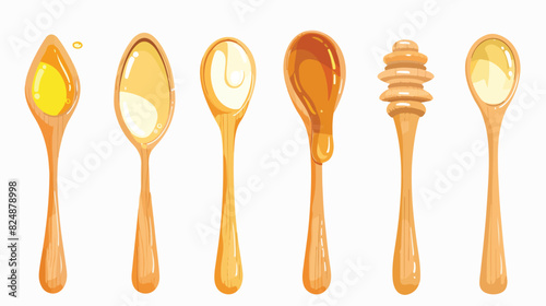 Honey spoon set. Cartoon wooden spoons dipper for mel