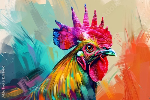 a colorful rooster with a colorful background