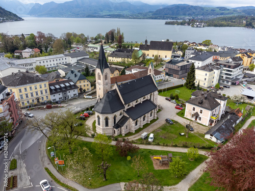 the protestant church in Gmunden - aerial photography