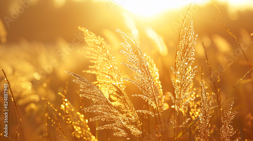 Golden hour grass. Golden light bathes tall grass in a field, creating a warm and inviting scene.