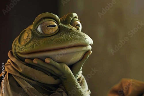 pepe the frog deep in thought contemplating lifes mysteries humorous meme character digital illustration