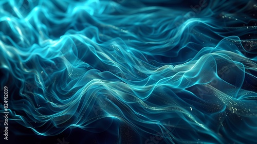 An intricate tapestry of azure luminescence, woven from threads of glowing energy that undulate and ripple like water. The translucent threads intertwine, creating a mesmerizing pattern of waves .
