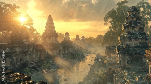 Golden Dawn over Ancient Ayutthaya A Serene Portrayal of a Bygone Eras Splendor