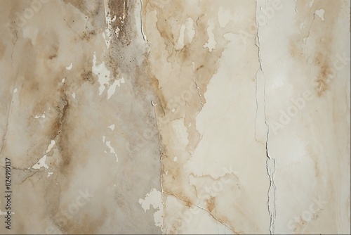 A detailed watercolor illustration of an aged cream marble wall with subtle brown streaks and visible cracks, perfect for interior design mockups or elegant background designs.