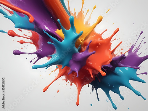 Liquid paint colorful splashes on white gray background, creativity and motion concept