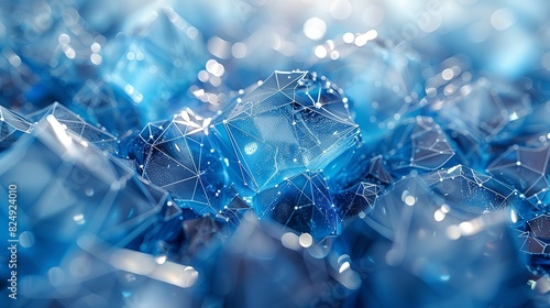 Geometric Style, A high-resolution image of blue ice textures with geometric shapes and gray line patterns, conveying themes of advanced communication and technological connectivity. Various colors,