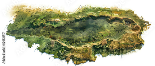 Modern nature reserve national park background wallpaper, backdrop, texture, Lake Nakuru, Kenya, isolated. LIDAR model, elevation scan, topography map, 3D render, template, aerial, drone, detailed