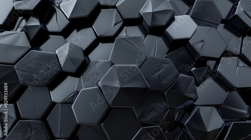 abstract background 3d wallpaper with black pentagons, business presentation background 