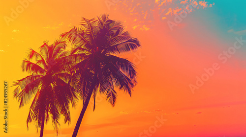 Tropical palm trees on background a beautiful sunset s