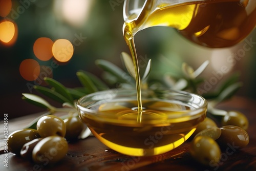 Fresh Olive Oil Cascading into Bowl, Nature's Elixir
