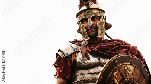 ancient roman soldier in full armor isolated on white background historical reenactment concept illustration