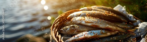 Surstromming, Swedish fermented herring, opened outdoors, traditional summer setting near a lake