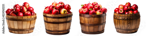 Collection set of Apples in a wooden barrel isolated on transparent background