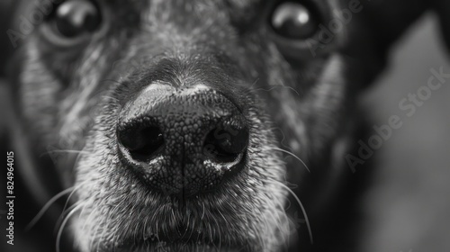 macro, black dog face nose eye close up blur portrait pet black and white