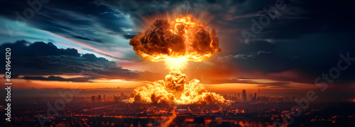 Nuclear Atomic War. Danger of nuclear war illustration with multiple explosions