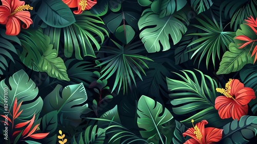 exotic tropical jungle plants botanical nature foliage illustration