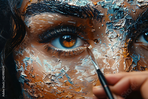 cyborg artist creating masterpieces with the collaboration of AI painting assistants blending human creativity with digital inspiration