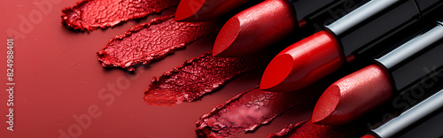 Des sticks de maquillage et de rouge à lèvres sur un fond rose