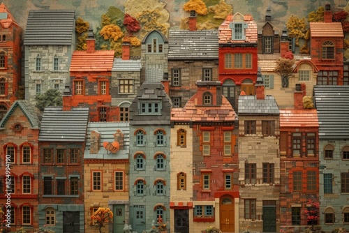 Captivating handmade miniature european townscape with colorful, detailed buildings and intricate architectural rendering, perfect for tabletop display and diorama crafting hobbyists and collectors