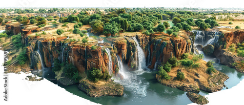 Modern nature national park background wallpaper, backdrop, texture, Victoria Falls, South Africa, isolated. LIDAR model, elevation scan, topography map, 3D render, template, aerial, drone