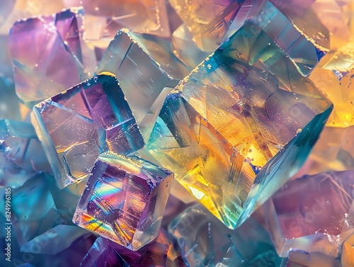 18. Stock image of crystallized sodium chloride, capturing detailed cubic crystals and high clarity, sharp and vibrant