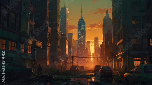 Sunset Over Urban Skyline: Generative AI