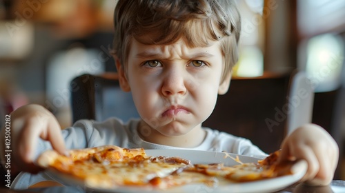 Displeased Child Pushing Away Unappealing Pizza on Plate