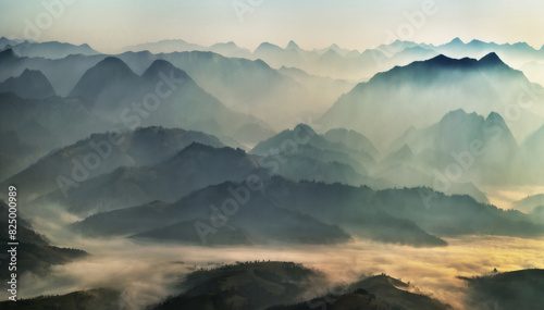 silhouettes of morning mountains. foggy morning in the Carpathians. Mountain landscape