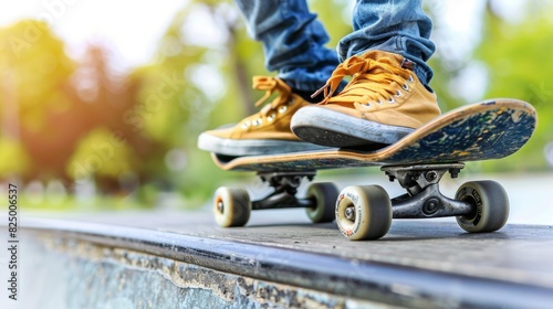 Skateboard wheel grinds rail dynamic motion frozen, signifying summer olympic games sport concept