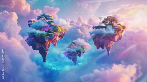 Surreal scene of a mindscape with floating islands of creativity, dreamlike elements, and imaginative visuals, ultramodern and vivid