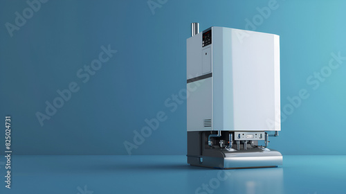 Home gas boiler water heater isolated on blue background, generative ai