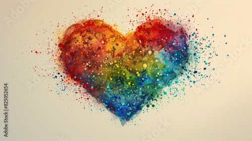 An abstract illustration of a heart made up of rainbow-colored dots, symbolizing love and diversity. The minimalist background allows the vibrant heart to be the focal point.