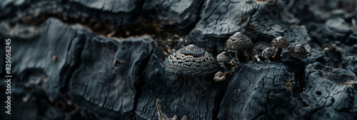 Mushrooms on Charred Tree Bark, Forest Lifecycle: Regrowth