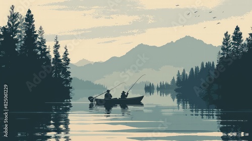 Fishing Trip: Illustrate a serene fishing trip with friends or family on a calm lake, showcasing relaxation and outdoor adventure.