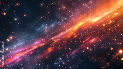 A galaxy pattern illustration where bold, bright streaks of interstellar light cut across a backdrop of rich, dark hues, symbolizing the dynamic nature of the cosmos.