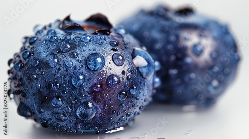 Closeup of a dewy blueberry with enhanced texture and color saturation, isolated on white
