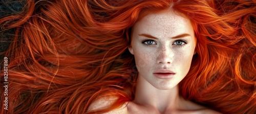 Gorgeous red haired model flaunting luscious, shiny, silky hair in a stunning fashion pose